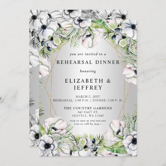 Rustikales Silver Anemone Gold Probe Dinner Einladung (Vorne/Hinten)