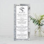 Rustikales "Silver Birch Tree Wedding"-Menü Menükarte (Stehend Vorderseite)