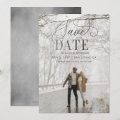 Rustikales Silver Script Modernes Foto Save the Da Date (Vorne/Hinten)