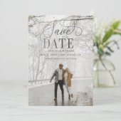 Rustikales Silver Script Modernes Foto Save the Da Save The Date (Stehend Vorderseite)