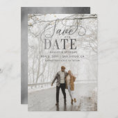 Rustikales Silver Script Modernes Foto Save the Da Save The Date (Vorne/Hinten)