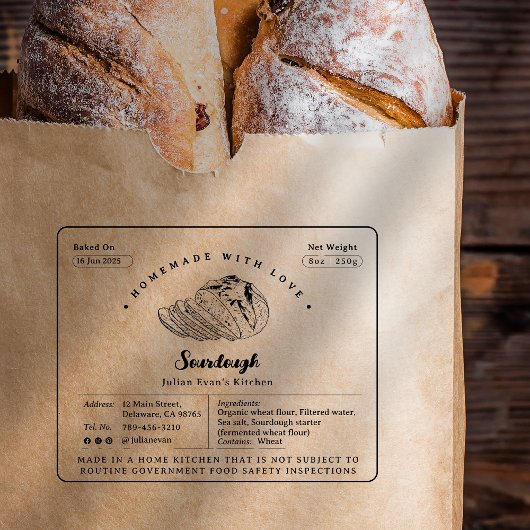 Rustikales Sketch Sourdough Bakery Hütte Label Gummistempel