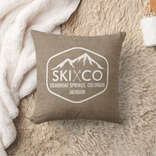 Rustikales Ski-Mountain Dampfboot Colorado Burlap Kissen