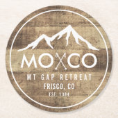 Rustikales Skihaus Berg Holzkörner Personalisiert Runder Pappuntersetzer (Vorderseite)