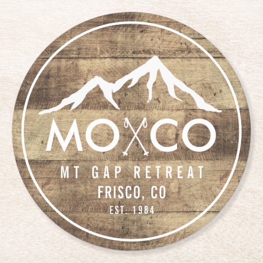 Rustikales Skihaus Berg Holzkörner Personalisiert Runder Pappuntersetzer (Vorderseite)