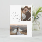 Rustikales Skript 2 Foto Hochzeit speichern das Da Einladung (Stehend Vorderseite)