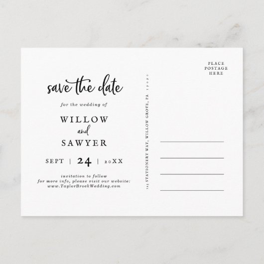 Rustikales Skript 4 Fotovorlage Save the Date Einladungspostkarte (Rückseite)