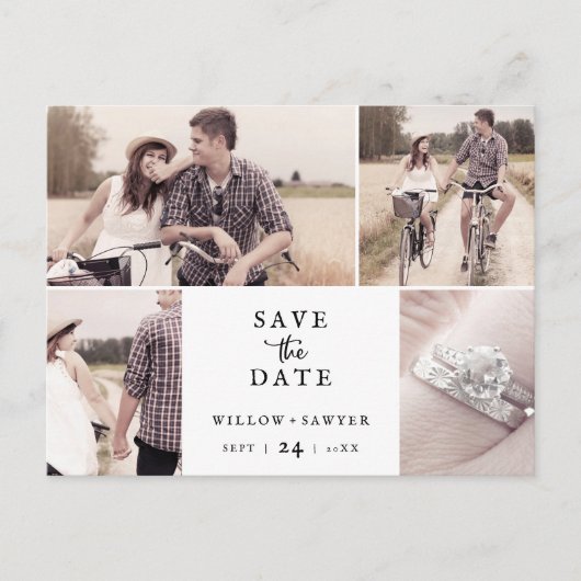 Rustikales Skript 4 Fotovorlage Save the Date Einladungspostkarte (Vorderseite)