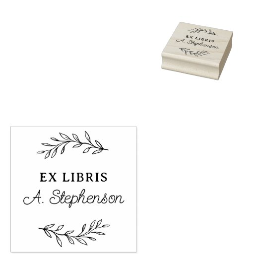 Rustikales Skript Botanische Blätter Ex Libris Buc Gummistempel (Stempel)