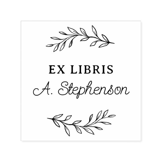 Rustikales Skript Botanische Blätter Ex Libris Buc Permastempel (Design)