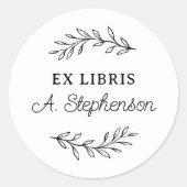 Rustikales Skript Botanische Blätter Ex Libris Buc Runder Aufkleber (Vorderseite)