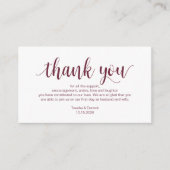 Rustikales Skript, Burgund, Hochzeit Danke Begleitkarte (Vorderseite)