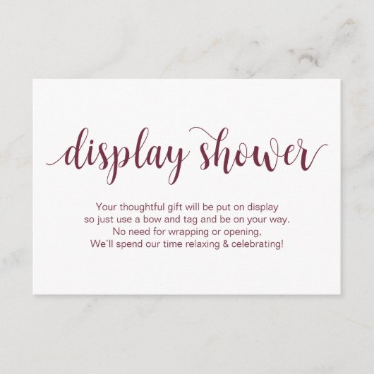 Rustikales Skript, Burgundy Farbe, Display-Dusche Begleitkarte (Vorderseite)