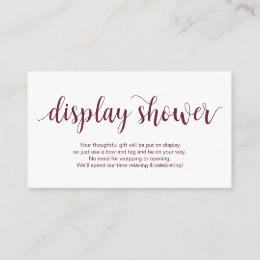 Rustikales Skript, Burgundy Farbe, Display-Dusche Begleitkarte (Vorderseite)