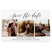 Rustikales Skript Drei Fotos Save the Date 4x6 Magnet (Horizontal)