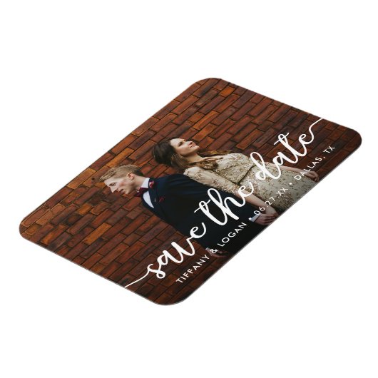 Rustikales Skript Einfaches Foto Magnet (Linke Seite)