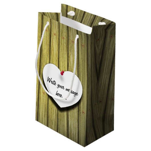 Rustikales Skript für das Papierherz Kleine Geschenktüte (Rückseite Schrägansicht)