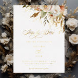 Rustikales Skript für Rose im Herbst Save the Date Folie Einladungspostkarte<br><div class="desc">Die Romantik einer Herbsthochzeit wird in diesem eleganten Design mit Aquarellfarben und Grün in warmen Herbstfarben von Terrakotta, Elfenbein, Rost, Kastanien, staubblau und Salbei grün mit Touchs von goldenen Folie Glitzern eingefangen. Dieses Design bietet auch einzigartige Textgrafiken in einem benutzerdefinierten Schriftart für Kalligrafien mit Farbvarianten, die mit dem Design-Editor-Tool angepasst...</div>