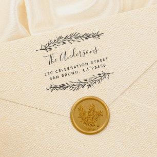 Rustikales Skript   Gewohnte botanische Rücksendea Gummistempel