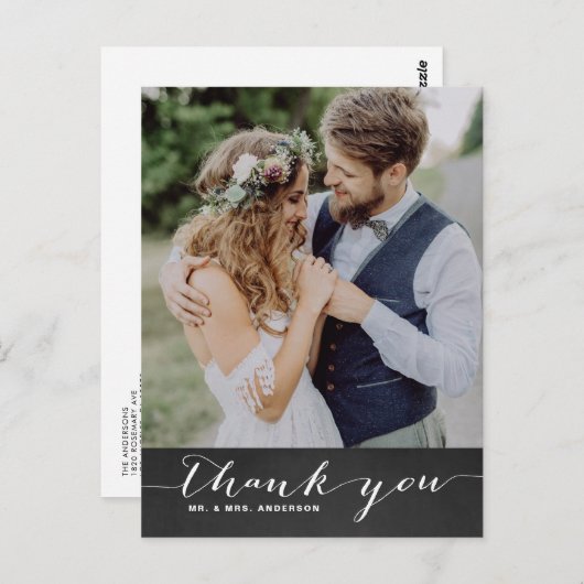 Rustikales Skript Hochzeit Vertikal Danke Postcard Postkarte (Vorne/Hinten)