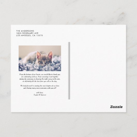 Rustikales Skript Hochzeit Vertikal Vielen Dank II Postkarte (Rückseite)