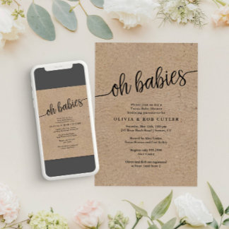 Rustikales Skript Kraft Oh Babies Twins Baby Dusch Einladung