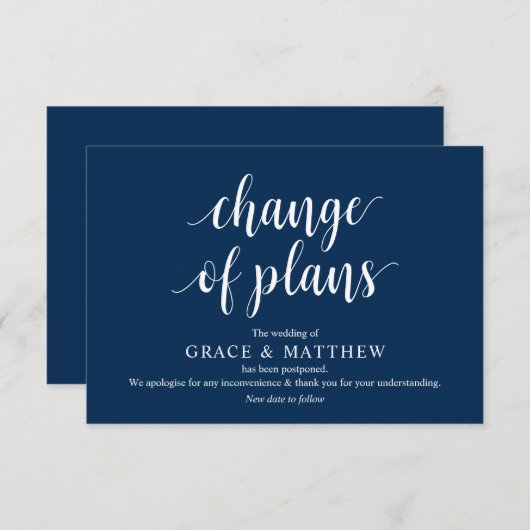 Rustikales Skript, Navy Blue Script, Hochzeitversc Begleitkarte (Vorne/Hinten)