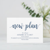 Rustikales Skript, Navy Blue Skript, Hochzeitsstip Begleitkarte (Stehend Vorderseite)