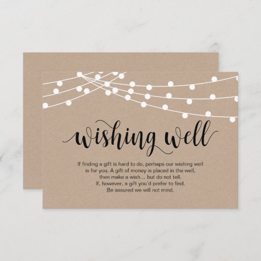 Rustikales Skript, Saitenleuchten, Hochzeitswünsch Begleitkarte (Vorne/Hinten)