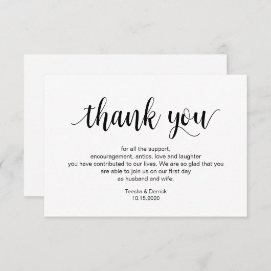 Rustikales Skript, Schwarz, Hochzeit Danke Begleitkarte (Vorne/Hinten)