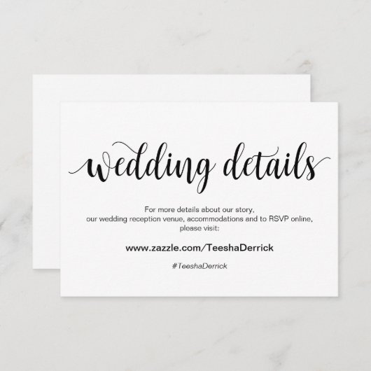 Rustikales Skript, Schwarz, Hochzeitdetails, Hasht Begleitkarte (Vorne/Hinten)