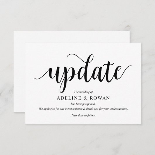 Rustikales Skript, Schwarz, Hochzeitverschiebung,  Begleitkarte (Vorne/Hinten)