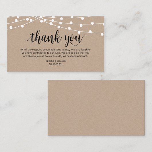 Rustikales Skript, Streichellicht, Hochzeit Danke Begleitkarte (Vorne/Hinten)
