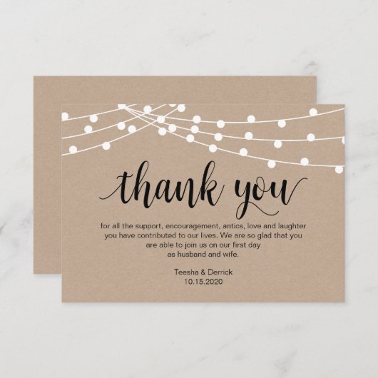 Rustikales Skript, Streichellicht, Hochzeit Danke Begleitkarte (Vorne/Hinten)