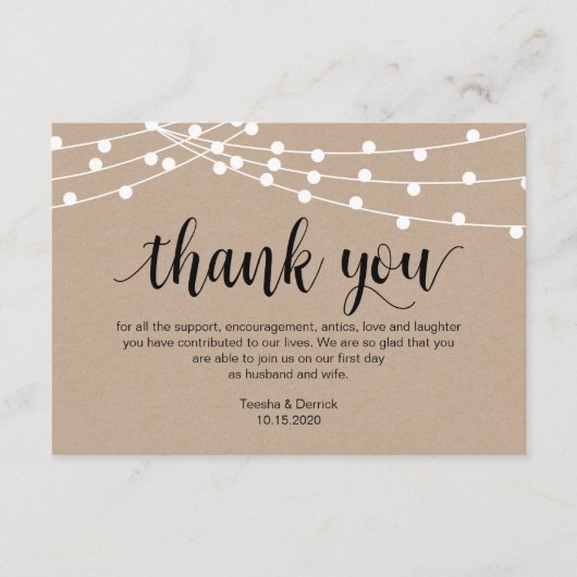 Rustikales Skript, Streichellicht, Hochzeit Danke Begleitkarte (Vorderseite)