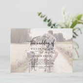 Rustikales Skript | Verblasste horizontale Foto Ho Einladung (Stehend Vorderseite)