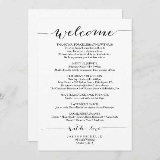 Rustikales SkriptWedding-Itinerary - Hochzeitwillk Programm (Vorne/Hinten)