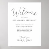 Rustikales SkriptWedding Uplugged Ceremony Sign Poster (Vorne)