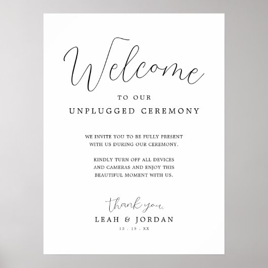 Rustikales SkriptWedding Uplugged Ceremony Sign Poster (Vorne)