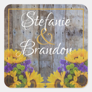 Rustikales Slate Blue Fence & Daisies Quadratischer Aufkleber