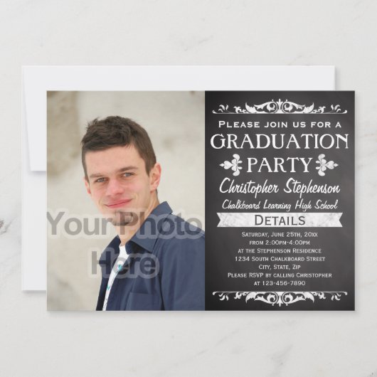 Rustikales Slate Vintag Custom Graduation Party Fo Einladung (Vorderseite)
