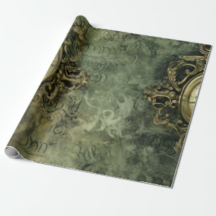 Rustikales Smaragdgrün Antik Steampunk Geschenkpapier
