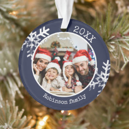 Rustikales Snowflake Navy Blue Foto Weihnachten Ornament