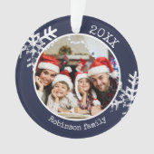 Rustikales Snowflake Navy Blue Foto Weihnachten Ornament (Vorderseite)