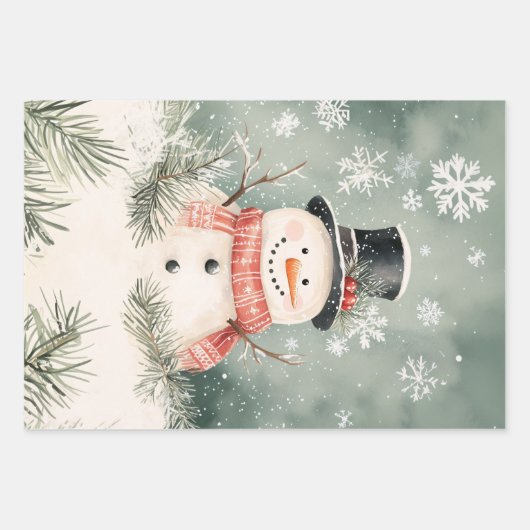 Rustikales Snowman Art Varieté-Decoupage Geschenkpapier Set (Vorderseite)