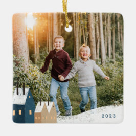 Rustikales Snowy Village Scene Foto Keramik Orname Keramikornament