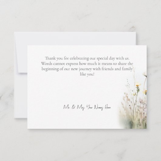 Rustikales Sommerfeld der Wildblumen Hochzeit Dankeskarte (Rückseite)