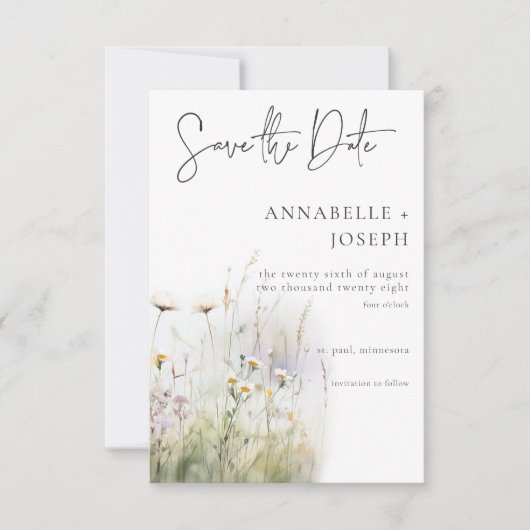 Rustikales Sommerfeld der Wildblumen Save The Date (Vorderseite)