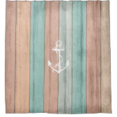 Rustikales Sommerstrand Holz Nautische Streifen & Duschvorhang (Vorderseite)
