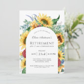 Rustikales Sonnenblumen-Arkrahmen-Party Einladung (Stehend Vorderseite)